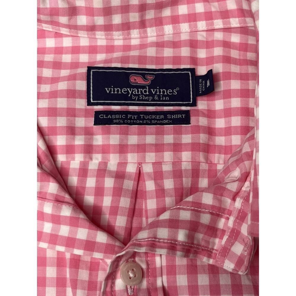 Vineyard Vines Shirt Mens M Pink Gingham Check Classic Tucker Button Long Sleeve